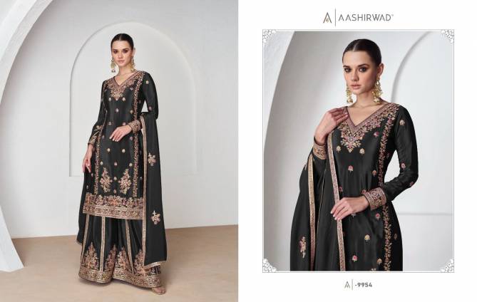 Nazrana By Aashirwad Chinon Silk Palazzo Readymade Suits Wholesale Shop In Surat
